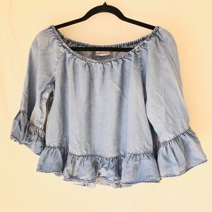 Zara 70s Style Denim Off-the-Shoulder Top